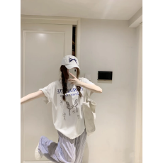 批发<b class='q'>韩国</b>大码女装纯棉210克100%棉女夏装慵懒宽松百搭印花短袖T恤韩系