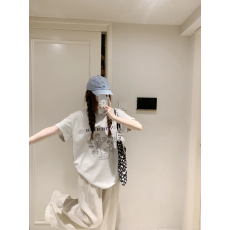 批发<b class='q'>韩国</b>大码女装纯棉210克100%棉女夏装慵懒宽松百搭印花短袖T恤韩系