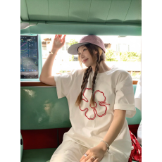 韩国大码女装纯棉210克100%棉女夏装慵懒宽松百搭印花短袖T恤韩系