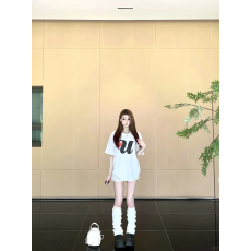 韩国大码女装纯棉210克100%棉女夏装慵懒宽松百搭印花短袖T恤韩系