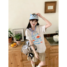 批发韩国<b class='q'>大</b>码女装纯棉210克100%棉女夏装慵懒宽松百搭印花短袖T恤韩系