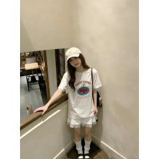 批发韩国<b class='q'>大</b>码女装纯棉210克100%棉女夏装慵懒宽松百搭印花短袖T恤韩系