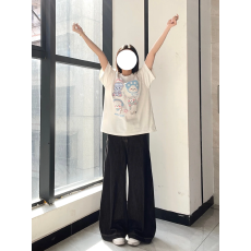 批发韩国<b class='q'>大</b>码女装纯棉210克100%棉女夏装慵懒宽松百搭印花短袖T恤韩系