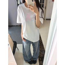 批发韩国<b class='q'>大</b>码女装纯棉210克100%棉女夏装慵懒宽松百搭印花短袖T恤韩系