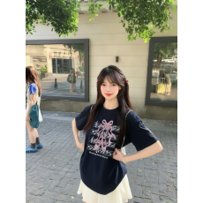 批发韩国<b class='q'>大码</b><b class='q'>女</b>装纯棉210克100%棉<b class='q'>女</b>夏装慵懒宽松百搭印花短袖T恤韩系
