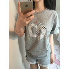 批发韩国<b class='q'>大</b>码女装纯棉210克100%棉女夏装慵懒宽松百搭印花短袖<b class='q'>T</b><b class='q'>恤</b>韩系