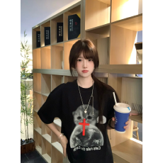 批发韩国<b class='q'>大</b>码女装纯棉210克100%棉女夏装慵懒宽松百搭印花短袖<b class='q'>T</b><b class='q'>恤</b>韩系