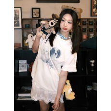 批发韩国<b class='q'>大</b>码女装纯棉210克100%棉女夏装慵懒宽松百搭印花短袖<b class='q'>T</b><b class='q'>恤</b>韩系