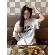 批发韩国<b class='q'>大</b>码女装纯棉210克100%棉女夏装慵懒宽松百搭印花短袖<b class='q'>T</b><b class='q'>恤</b>韩系