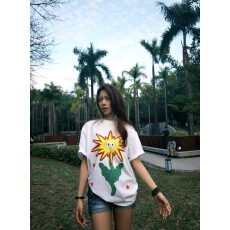 批发韩国<b class='q'>大</b>码女装纯棉210克100%棉女夏装慵懒宽松百搭印花短袖<b class='q'>T</b><b class='q'>恤</b>韩系