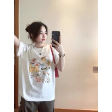 批发韩国<b class='q'>大</b>码女装纯棉210克100%棉女夏装慵懒宽松百搭印花短袖<b class='q'>T</b><b class='q'>恤</b>韩系