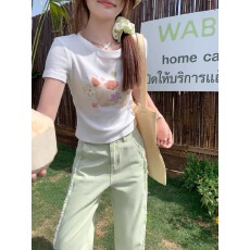 批发40支220克精梳92%棉+8%氨纶后包领<b class='q'>修身</b>显瘦正肩短袖t恤女辣妹短款