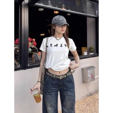 批发40支220克精梳92%棉+8%氨纶后包领<b class='q'>修身</b>显瘦正肩短袖t恤女辣妹短款