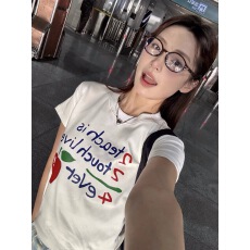 批发40支220克精梳92%棉+8%氨纶后包领<b class='q'>修身</b>显瘦正肩短袖t恤女辣妹短款