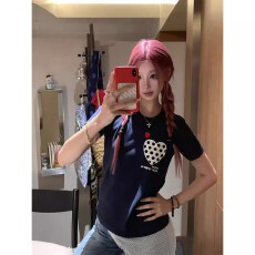 批发40支220克精梳92%棉+8%氨纶后包领<b class='q'>修身</b>显瘦正肩短袖t恤女辣妹短款