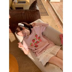 批发韩国<b class='q'>大</b>码女装纯棉210克100%棉女夏装慵懒宽松百搭印花短袖<b class='q'>T</b><b class='q'>恤</b>韩系