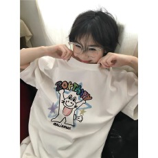 批发韩国<b class='q'>大</b>码女装纯棉210克100%棉女夏装慵懒宽松百搭印花短袖<b class='q'>T</b><b class='q'>恤</b>韩系