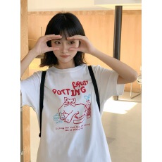 批发韩国<b class='q'>大</b>码女装纯棉210克100%棉女夏装慵懒宽松百搭印花短袖<b class='q'>T</b><b class='q'>恤</b>韩系