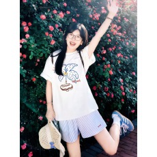 批发韩国<b class='q'>大</b>码女装纯棉210克100%棉女夏装慵懒宽松百搭印花短袖<b class='q'>T</b><b class='q'>恤</b>韩系