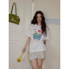 批发韩国<b class='q'>大</b>码女装纯棉210克100%棉女夏装慵懒宽松百搭印花短袖<b class='q'>T</b><b class='q'>恤</b>韩系