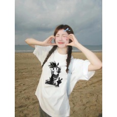 批发韩国<b class='q'>大</b>码女装纯棉210克100%棉女夏装慵懒宽松百搭印花短袖<b class='q'>T</b><b class='q'>恤</b>韩系