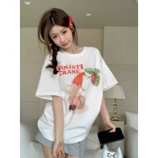 批发韩国<b class='q'>大</b>码女装纯棉210克100%棉女夏装慵懒宽松百搭印花短袖<b class='q'>T</b><b class='q'>恤</b>韩系