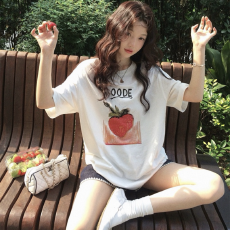 批发韩国<b class='q'>大</b>码女装纯棉210克100%棉女夏装慵懒宽松百搭印花短袖<b class='q'>T</b><b class='q'>恤</b>韩系