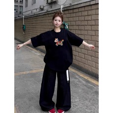 批发韩国<b class='q'>大</b>码女装纯棉210克100%棉女夏装慵懒宽松百搭印花短袖<b class='q'>T</b><b class='q'>恤</b>韩系