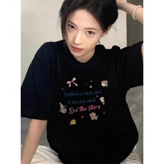 批发韩国<b class='q'>大</b>码女装纯棉210克100%棉女夏装慵懒宽松百搭印花短袖<b class='q'>T</b><b class='q'>恤</b>韩系