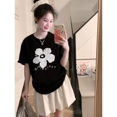 批发韩国<b class='q'>大</b>码女装纯棉210克100%棉女夏装慵懒宽松百搭印花短袖<b class='q'>T</b><b class='q'>恤</b>韩系