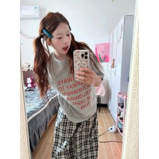 批发韩国<b class='q'>大</b>码女装纯棉210克100%棉女夏装慵懒宽松百搭印花短袖<b class='q'>T</b><b class='q'>恤</b>韩系