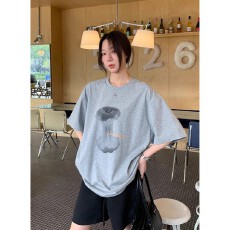 批发韩国<b class='q'>大</b>码女装纯棉210克100%棉女夏装慵懒宽松百搭印花短袖<b class='q'>T</b><b class='q'>恤</b>韩系