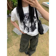 批发韩国<b class='q'>大</b>码女装纯棉210克100%棉女夏装慵懒宽松百搭印花短袖<b class='q'>T</b><b class='q'>恤</b>韩系