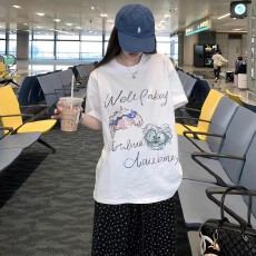 批发韩国<b class='q'>大</b>码女装纯棉210克100%棉女夏装慵懒宽松百搭印花短袖<b class='q'>T</b><b class='q'>恤</b>韩系