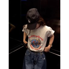 批发40支220克精梳92%棉+8%氨纶后包领<b class='q'>修身</b>显瘦正肩短袖t恤女辣妹短款