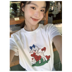 批发40支220克精梳92%棉+8%氨纶后包领<b class='q'>修身</b>显瘦正肩短袖t恤女辣妹短款