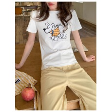 批发40支220克精梳92%棉+8%氨纶后包领<b class='q'>修身</b>显瘦正肩短袖t恤女辣妹短款