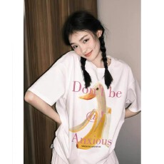 批发<b class='q'>韩国</b>大码女装纯棉210克100%棉女夏装慵懒宽松百搭印花短袖T恤韩系