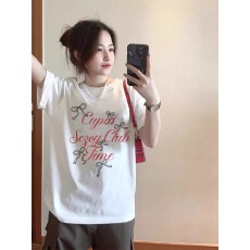 批发<b class='q'>韩国</b>大码女装纯棉210克100%棉女夏装慵懒宽松百搭印花短袖T恤韩系