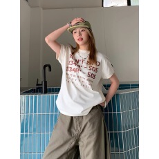 批发<b class='q'>韩国</b>大码女装纯棉210克100%棉女夏装慵懒宽松百搭印花短袖T恤韩系