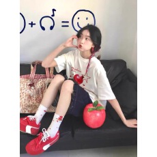 批发<b class='q'>韩国</b>大码女装纯棉210克100%棉女夏装慵懒宽松百搭印花短袖T恤韩系