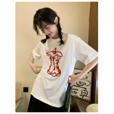 批发韩国<b class='q'>大</b>码<b class='q'>女</b>装纯棉210克100%棉<b class='q'>女</b>夏装慵懒宽松百搭印花短袖T恤韩系