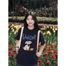 批发韩国<b class='q'>大</b>码<b class='q'>女</b>装纯棉210克100%棉<b class='q'>女</b>夏装慵懒宽松百搭印花短袖T恤韩系