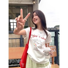 批发韩国<b class='q'>大</b>码<b class='q'>女</b>装纯棉210克100%棉<b class='q'>女</b>夏装慵懒宽松百搭印花短袖T恤韩系