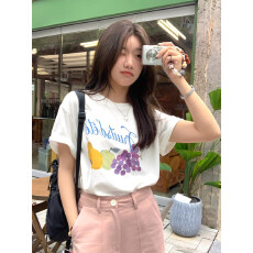 批发韩国<b class='q'>大</b>码<b class='q'>女</b>装纯棉210克100%棉<b class='q'>女</b>夏装慵懒宽松百搭印花短袖T恤韩系