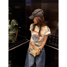 批发韩国<b class='q'>大</b>码<b class='q'>女</b>装纯棉210克100%棉<b class='q'>女</b>夏装慵懒宽松百搭印花短袖T恤韩系