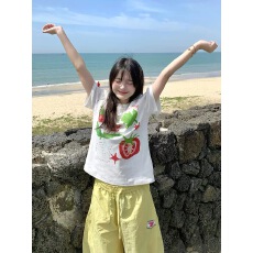 批发韩国<b class='q'>大</b>码<b class='q'>女</b>装纯棉210克100%棉<b class='q'>女</b>夏装慵懒宽松百搭印花短袖T恤韩系