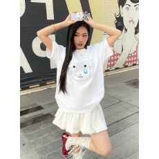 批发韩国<b class='q'>大</b>码<b class='q'>女</b>装纯棉210克100%棉<b class='q'>女</b>夏装慵懒宽松百搭印花短袖T恤韩系