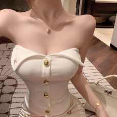 批发法式复古修身短款纽扣抹胸上衣女2025<b class='q'>秋</b>冬新款白色气质显瘦背心潮