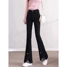 批发捻丝下摆蕾丝高腰喇叭裤女显瘦春秋新款微喇裤弹力<b class='q'>九分</b><b class='q'>打底裤</b>